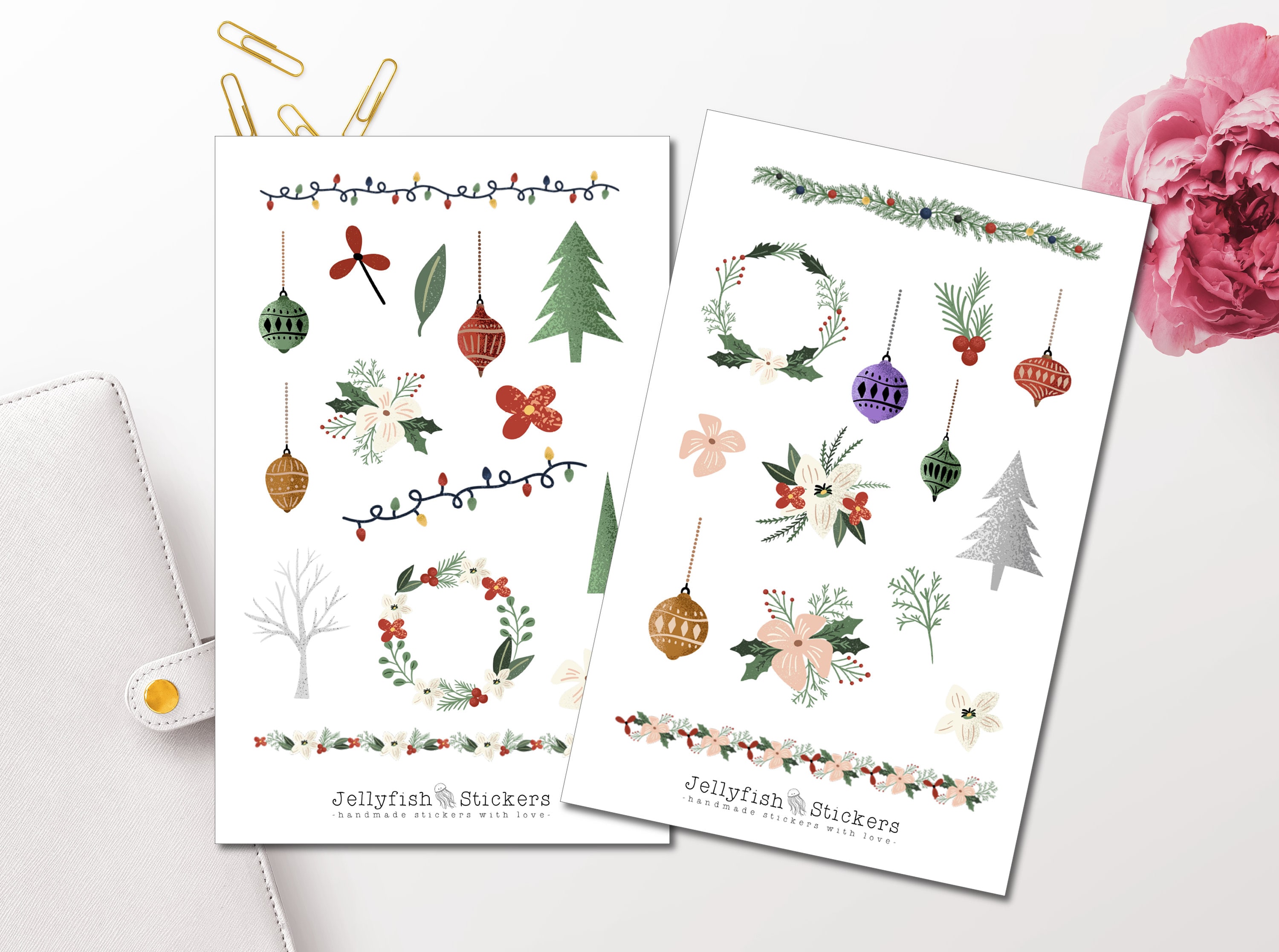 Weihnachts-Sticker Set Mit Floralen Motiven – Für Journal, Planer & Deko