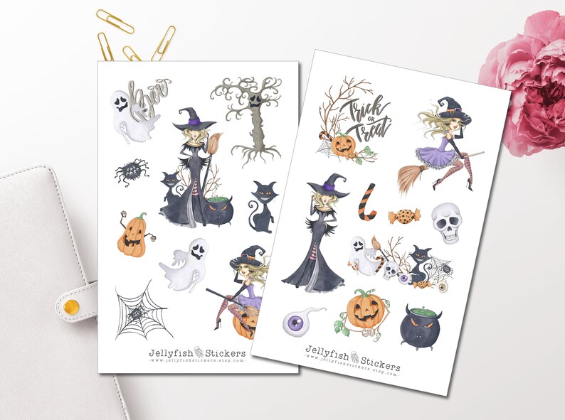 Halloween Witch Sticker Set Stickers Journal Stickers Etsy
