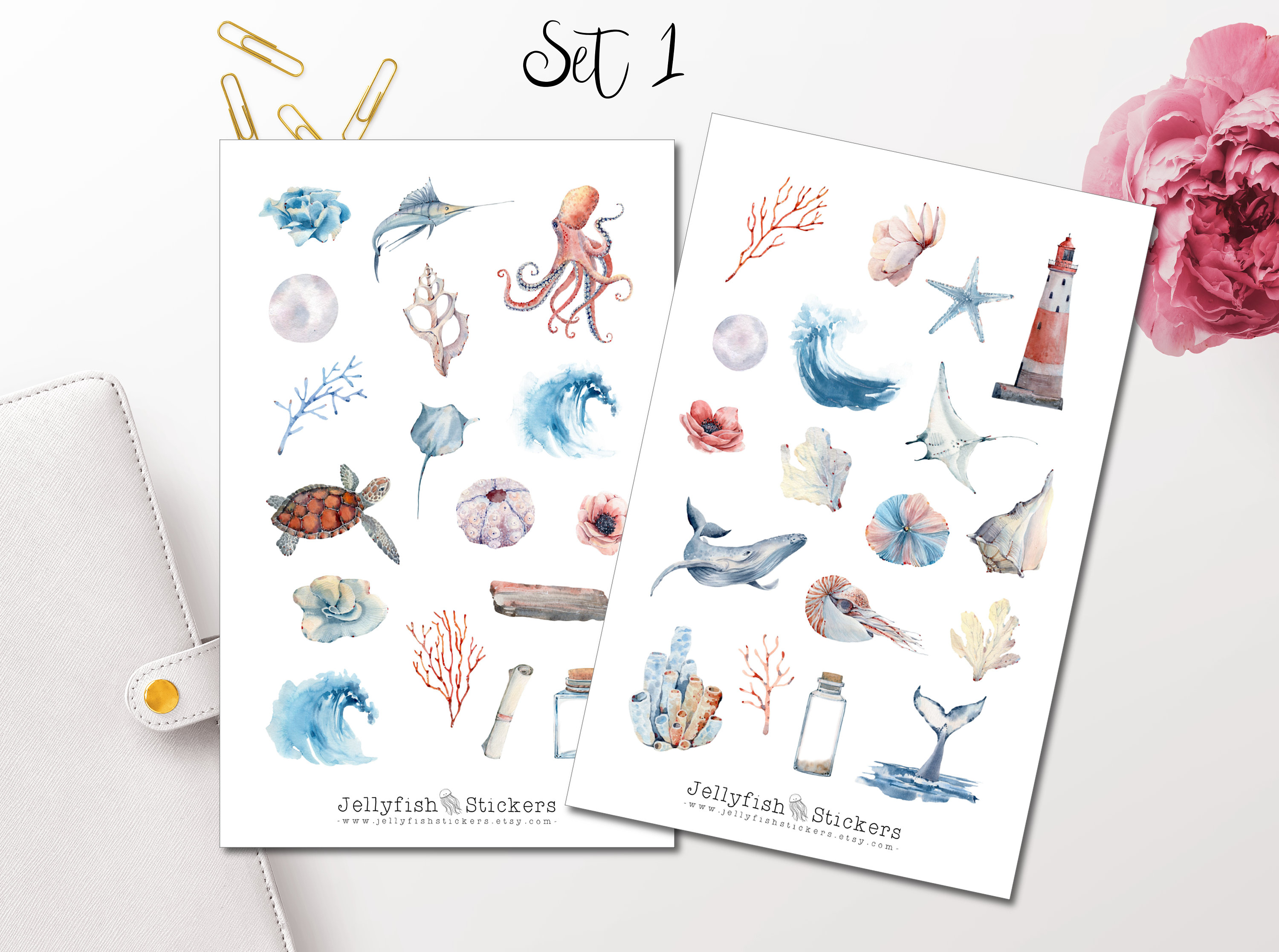 Meer Sticker Maritim Watercolor Sticker Set Aufkleber Meer Journal | Etsy