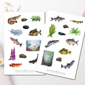 Ensemble d’autocollants de poisson - Autocollants colorés Journal Autocollants Animaux Autocollants Planificateur Autocollants Autocollants Pêche, Nature Autocollant Feuille Accessoires