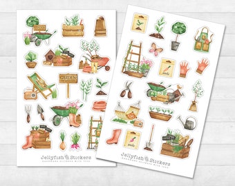 Tuinieren sticker set - planner stickers, dagboek stickers, tuinieren, tuinieren, planten, natuur, bloemen, bomen, lente, groen, stickervel