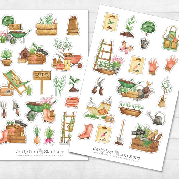 Gartenarbeit Sticker Set - Planer Sticker, Journal Sticker, Garten, Gärtnern, Pflanzen, Natur, Blumen, Bäume, Frühling, Grün, Sticker Sheet