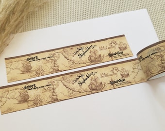 Washi Tape World Map - travel, vacation, treasure map, vintage, sea, ship, maritime, beige, scrapbooking, crafting, adhesive tape, material