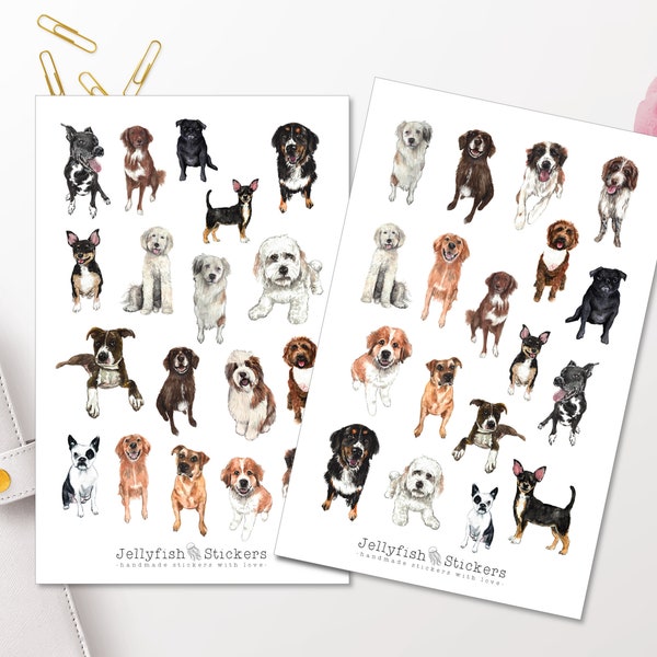 Hunde Sticker Set - Journal Sticker, Planer Sticker, Haustier, niedlich, süß, Familie, Mops, Terrier, Boxer, Golden Retriever, Hund