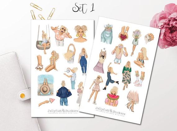 Mädchen Frühling Sticker Set – 2 Bögen Mit Floralen Motiven – Für Journal, Planer & Co. – Handmade