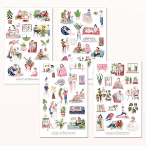 Zuhause Sticker Set - Aufkleber, Journal Sticker, Sticker Möbel, Haus, Wohnung, Zimmer, Pflanzen, Wohnen, Hobby, Home Office, Lesen, Bücher