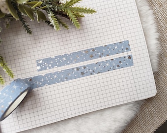 Estrellas de cinta washi - Plateadas, Navidad, Azul, Invierno, Manualidades, Scrapbooking, Cinta de embalaje, Regalo