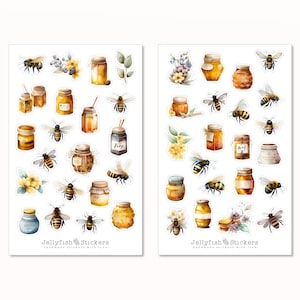 Conjunto de pegatinas de abejas - pegatinas, pegatinas de diario, pegatinas de insectos, pegatinas abeja, primavera, verano, prado, miel, reina, apicultor