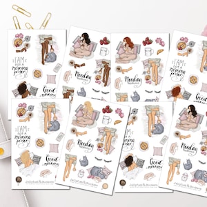 Zestaw naklejek Monday Girls - Naklejki Naklejki do dziennika dla dziewcząt Naklejki przytulne Naklejki Arkusz naklejek Plannergirls Akcesoria