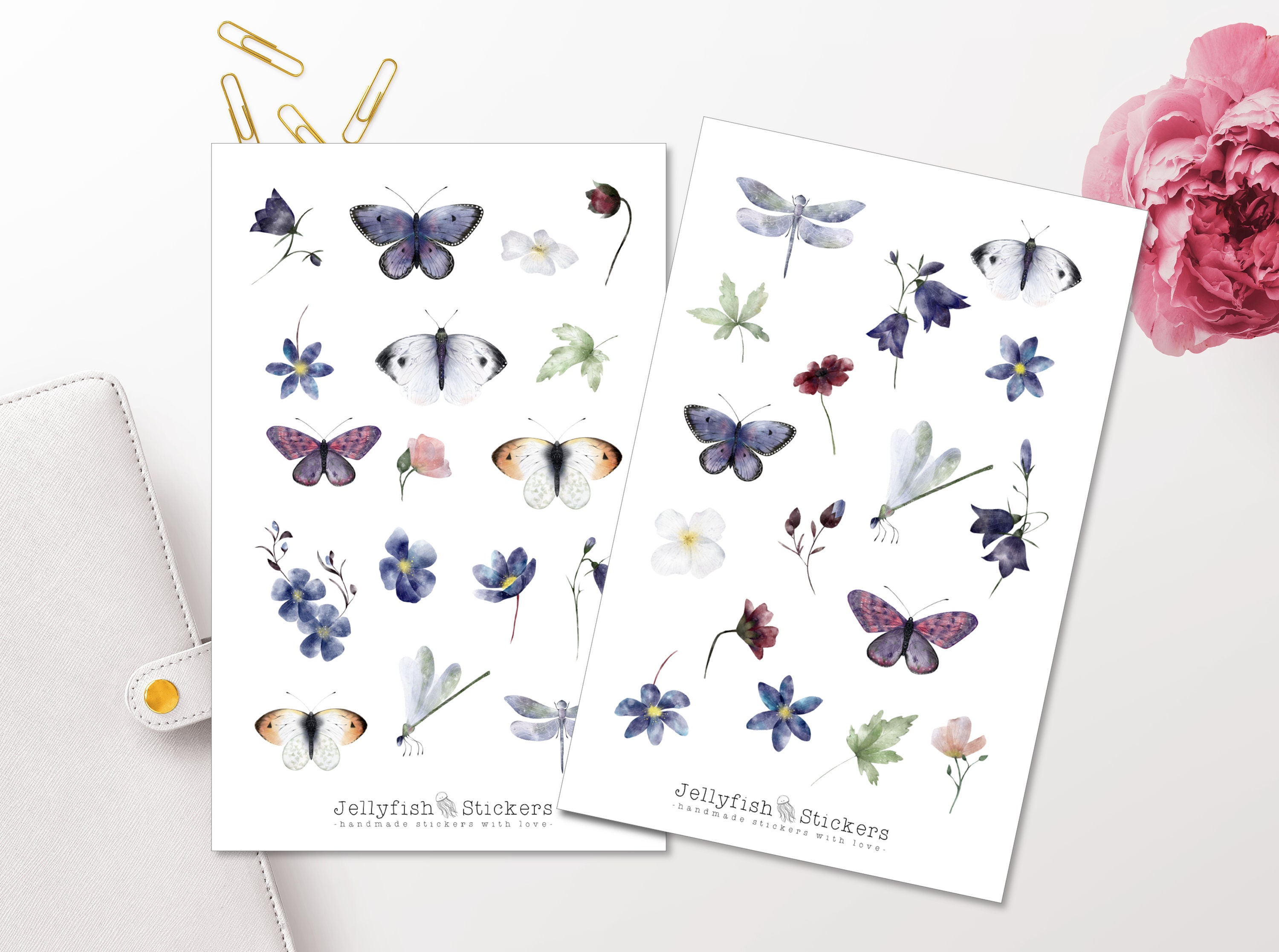 Schmetterlinge Sticker Set – 2 Bögen, 180x110 Mm, Für Journal, Planer & Basteln