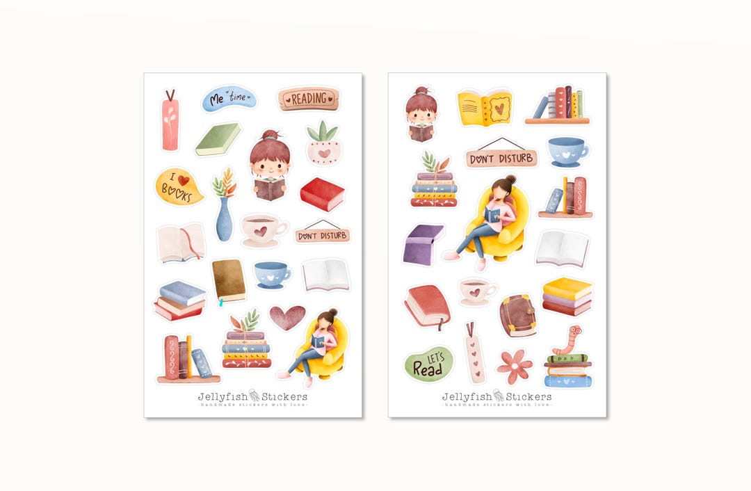 Books Sticker Set - Book Reading Home Cozy, Sticker Journal Planner ...