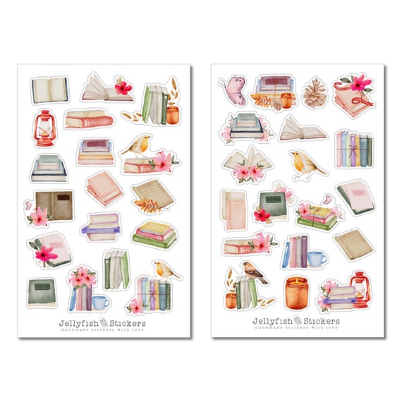 Mädchen Bücher Sticker Set – Journal-Aufkleber, Planer-Sticker, Gemütliches Lesemotiv (2 Bögen)