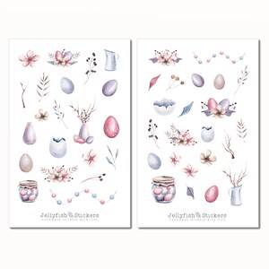 Ostern Pastell Sticker Set - Journal Sticker, Planer Sticker, Hase, Ostern, niedlich, süß, Blumen, Feiertage, Natur, Garten, Pflanzen, Eier