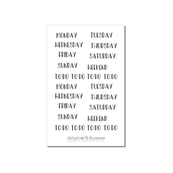 Script Stickers Days of the Week Sticker Letters, Words, Planner