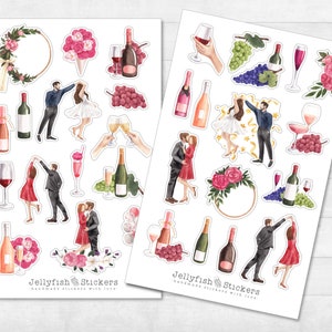 Set adesivi per feste - Adesivi per diario, adesivi per agenda, adesivi per vino, champagne, cocktail, matrimonio, danza, celebrazione, bevande, coppia, uomo, donna