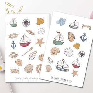 Maritim Sticker Set - Autocollant Sea Journal Autocollant Autocollant Bateau Autocollant Ancre, Coquillages, Plage, Mer, Vacances, Lac