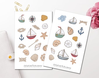 Maritim Sticker Set - Aufkleber Meer Journal Sticker Sticker Boot Sticker Anker, , Muscheln, Strand, Meer, Urlaub, See