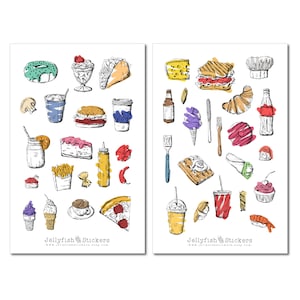 Conjunto de pegatinas de alimentos - pegatinas de comida chatarra, pegatinas del planificador, pegatinas, pegatinas de alimentos, regalo, decoración, pegatinas coloridas
