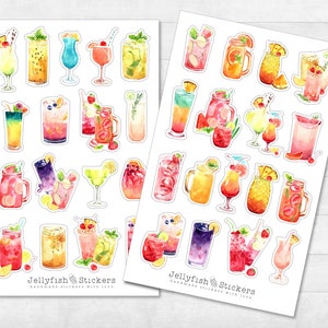 Set di adesivi per cocktail estivi - Adesivi colorati, adesivi per diario, adesivi per pianificatore, adesivi per estate, feste, bevande, ricette, frutta, bar