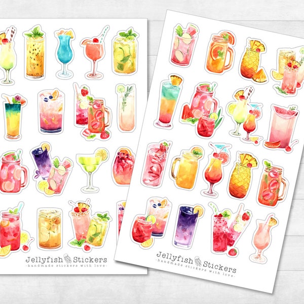 Summer Cocktails Sticker Set - Colorful Stickers, Journal Stickers, Planner Stickers, Stickers Summer, Party, Drinks, Recipes, Fruits, Bar