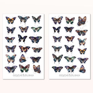 Dunkle Schmetterlinge Sticker Set - Journal Sticker, Planer Sticker, Insekten, Natur, blau, grün, lila, Garten, Frühling, Sommer, Magie