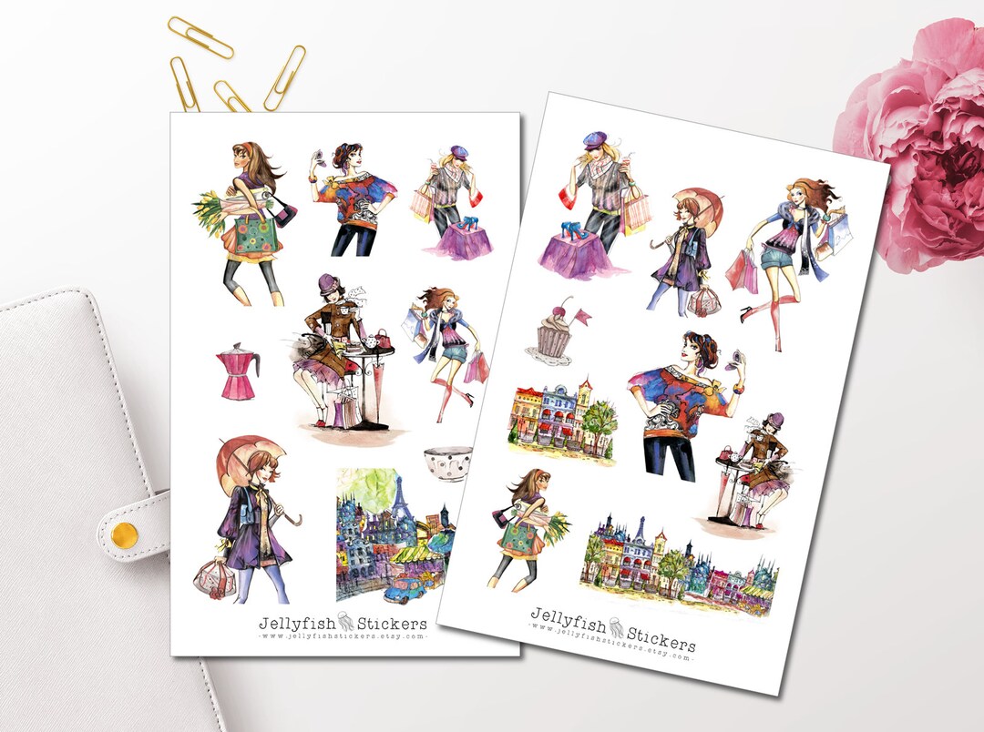 Paris Shopping Sticker Set – 2 Bögen Mit Mode-Motiven Für Journal, Scrapbooking & Mehr