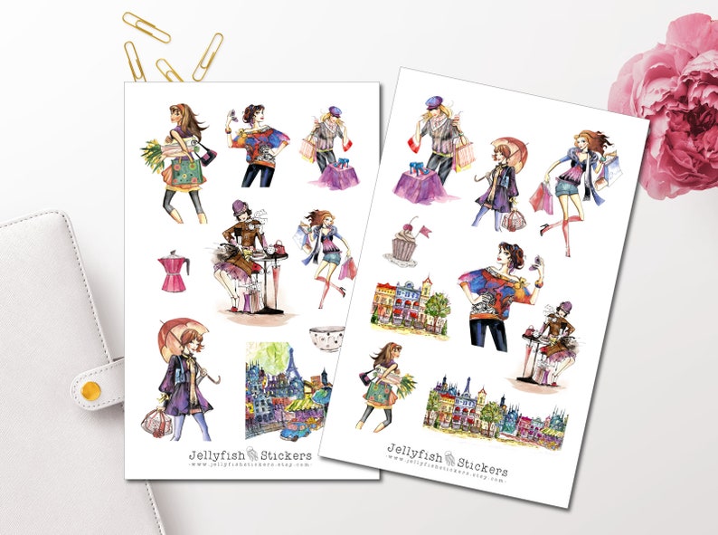 Paris Shopping Sticker Set Stickers Girls Journal Sticker Etsy