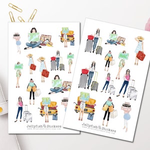 Conjunto de pegatinas de viaje para niñas - Pegatinas Diario Pegatinas Planificador Pegatinas Chicas Pegatinas Ropa, Pegatinas Vacaciones, Ciudad, Maleta
