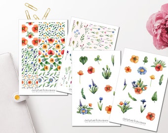 Wildblumen Sticker Set - Journal Sticker Sticker Natur, Wald, Frühling, Wiese, Landschaft, Garten, Blumen, Floral, Pflanzen Sticker Sheet