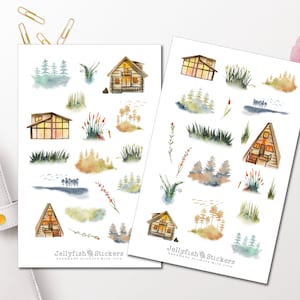 Forest Nature Sticker Set Journal Stickers, Planner Stickers, Trees, Houses, House, Flowers, Christmas Tree Sticker Sheet Accessories image 1