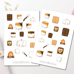 Set de pegatinas de malvavisco: pegatinas para diario, planificador, pegatinas para niños, pegatinas bonitas, camping, barbacoa, comida, dulces