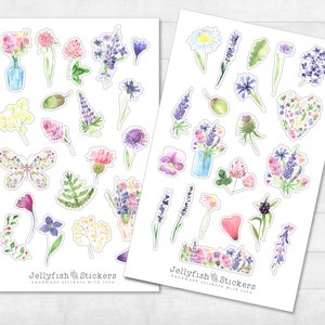 Wildblumen Sticker Set - Florale Aufkleber, Planer Sticker, Sticker Pflanzen, Blumen, bunte Blumen, Aufkleber, Garten, Natur, Blumenstrauß