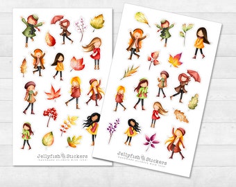 Girls Fall Sticker Set - Stickers, Journal Stickers, Planner Stickers, Leaves, Garden, Forest, Kids