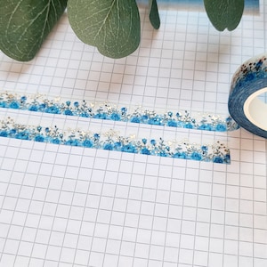 Washi Tape blaue Blumenwiese - Kupfer, Bronze, Pflanze, Blumen, Rose, Garten, Ranke, Natur, blau, floral, Schmetterling, schmal, slim
