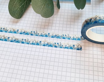 Washi Tape blaue Blumenwiese - Kupfer, Bronze, Pflanze, Blumen, Rose, Garten, Ranke, Natur, blau, floral, Schmetterling, schmal, slim