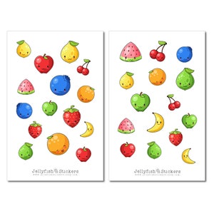 Simpatico set di adesivi per frutta: adesivi per cibi e bevande, adesivi per diario, adesivi per agenda, adesivi per frutta, frutta, bambini, volti, kawaii