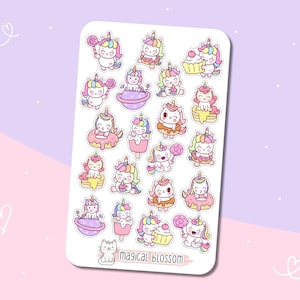 Einhorn Stickerbogen - Aufkleber, Sticker, niedlich, Cupcakes, Muffins, rosa, Pferd, Donut, Eis, Essen, Backen, Babyalbum, Kinder