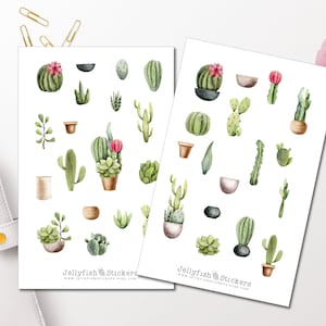 Ensemble d’autocollants de cactus - Autocollants floraux Autocollants de journal Autocollants de planificateur Autocollants de cactus Plantes, Nature, Feuille d’autocollants de jardin