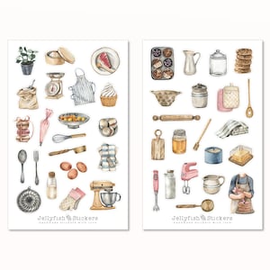 Backen Sticker Set - Aufkleber Kochbuch, Sticker Kochen, Rezeptbuch, Rezepte, Backbuch, beige, neutrale Farben, Cupcakes, Küche, Muffins