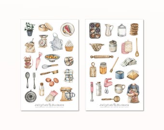 Baking Sticker Set - Cookbook Stickers, Cooking Stickers, Recipe Book, Recipes, Baking Book, Beige, Neutral Colors, Cupcakes, Kitchen, Muffins