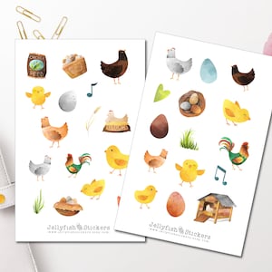 Conjunto de pegatinas de granja de pollos - pegatinas lindas pegatinas diario pegatinas planificador pegatinas pegatinas pollos, polluelos pegatinas animales, granja, país, huevos, granja