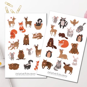 Ensemble d’autocollants d’animaux de la forêt mignons - Autocollants mignons Autocollants de journal Autocollants de planificateur Autocollants Renard, Autocollants d’écureuil Animaux