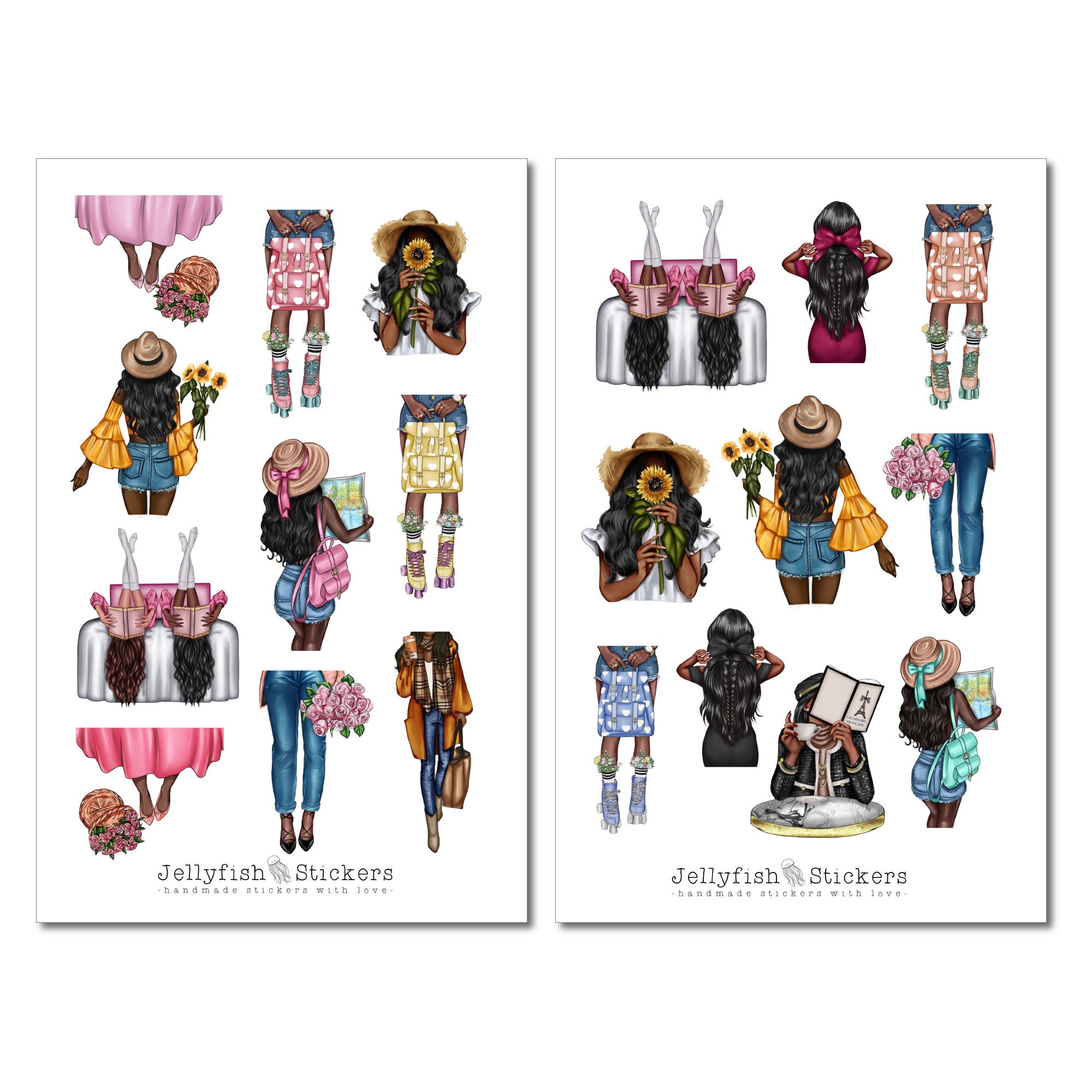 Mädchen Picknick Sticker Set – Für Journal, Planer & Bastelprojekte, Frühling & Sommer