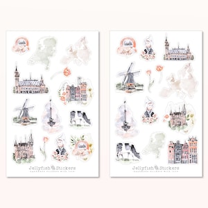 Conjunto de pegatinas de los Países Bajos - Pegatinas, Pegatinas de diario, Pegatinas de vacaciones, Diario de viaje, Viajes, Lugares de interés, Viaje a la ciudad, Europa, Países