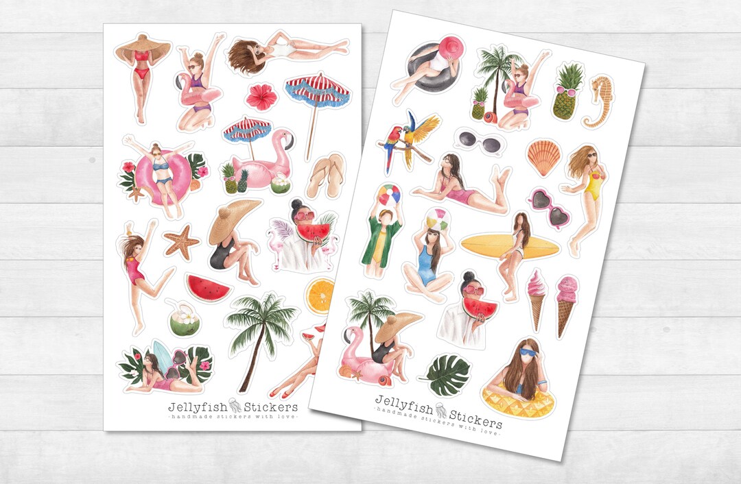 Gril Strand Sticker Summer Girl Sticker Set Stickers, Journal Stickers, Planner Stickers ...