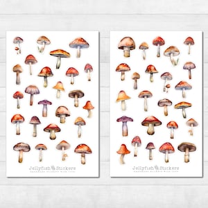 Conjunto de adesivos de cogumelos - adesivos, adesivos para planejador, adesivos para jardim, outono, cozinha, culinária, natureza, floresta, Halloween