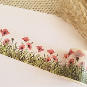 Ruban adhésif Washi Motif Coquelicots - Fleurs, Prairie, Floral, Jardin, Plantes, Scrapbooking, Loisirs Créatifs, Ruban Adhésif, Matériel