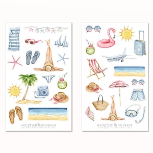 Set di adesivi per le vacanze estive - Adesivi, adesivi per diario, adesivi per spiaggia, mare, diario di viaggio, viaggio, sole, gita, ragazza