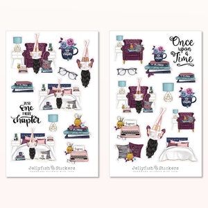 Set di adesivi per libri per ragazze - Adesivi, adesivi per diario, adesivi per pianificatore, adesivi per ragazze, accogliente, casa, lettura, libro, tempo libero, hobby