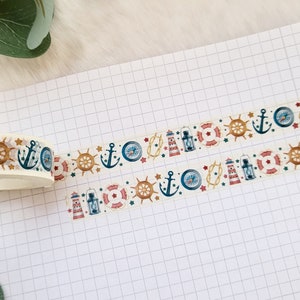 Washi Tape Maritime - objecten, zomer, vuurtoren, anker, sterren, kompas, zee, boot, vakantie, reizen, strand